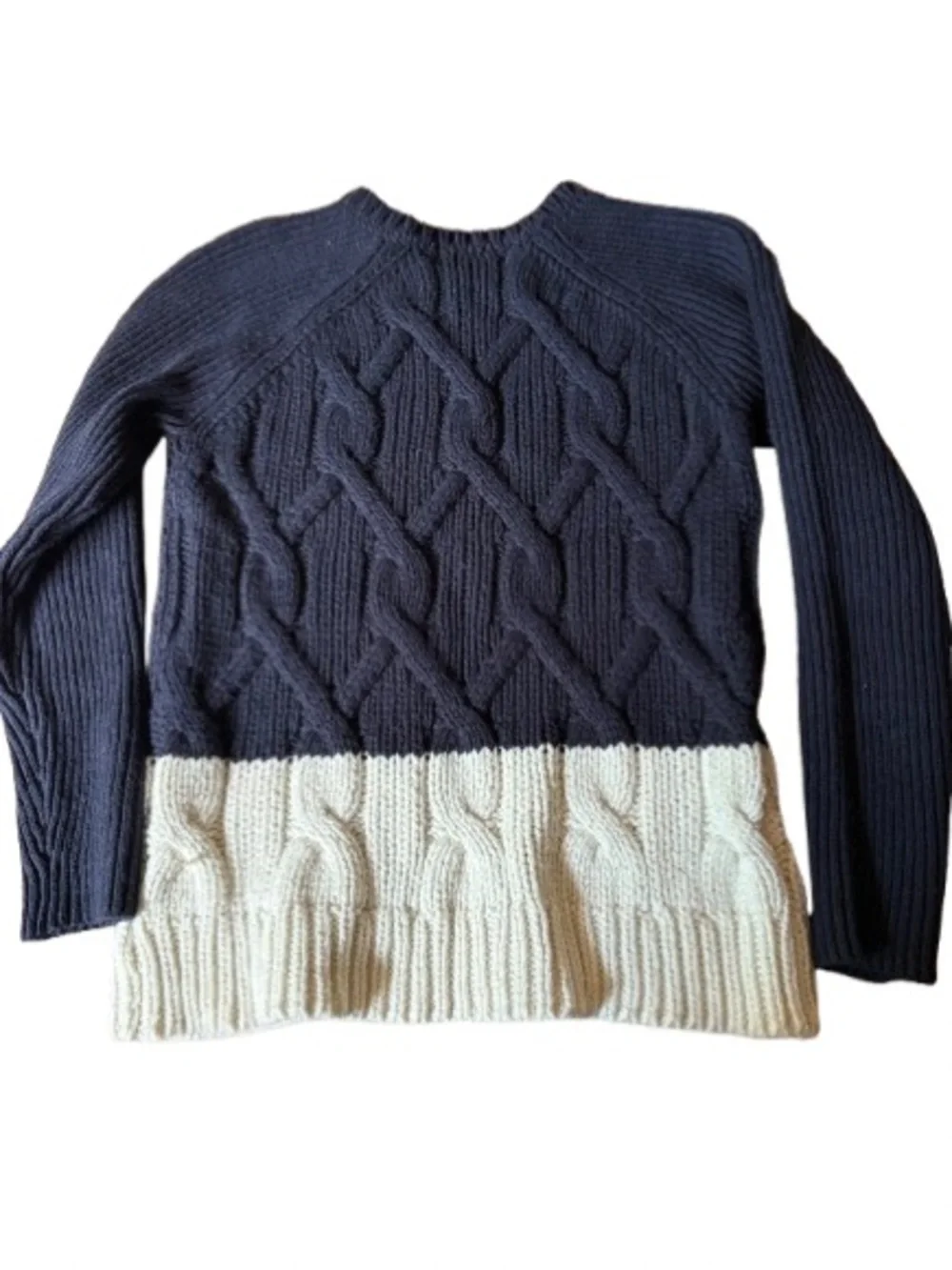 Michael Kors navy blue Sweater with Cream Hem and Gold Zipper pulls size L